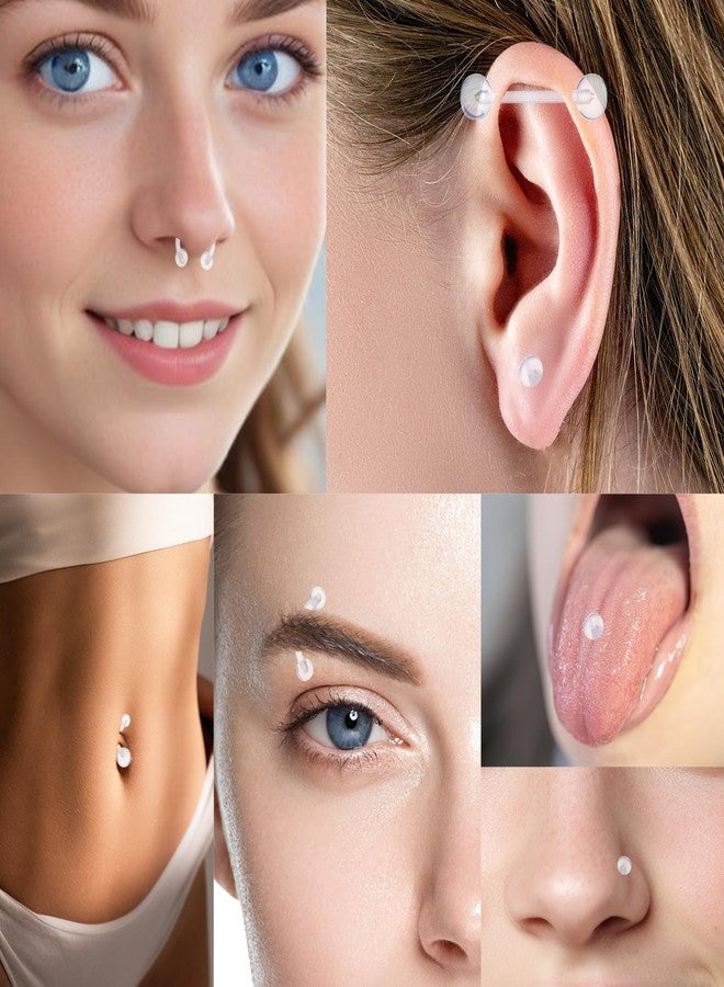 يوليف مجموعة مجوهرات ثقب الأذن من يوليف، 55 قطعة، مصنوعة من الأكريليك الشفاف: أقراط الأنف، حلقات الأنف، حلقات السرة، مثبتات الحاجز الأنفي، حلقات الشفاه، حلقات اللسان، وغيرها - 7 غرام، أحجام متنوعة - Image 2