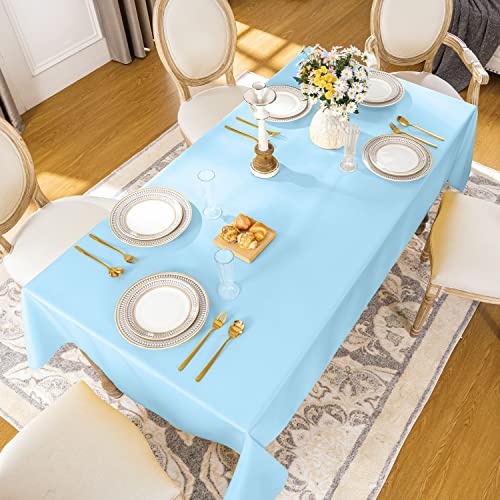 Softalker Rectangle Tablecloth, Waterproof & Stain Resistant Table Cloths Wrinkle Free Fabric Washable 210GSM Polyester Table Cover for Spring/Party/Outdoor - 52 x 70 inch,Baby Blue - Image 2