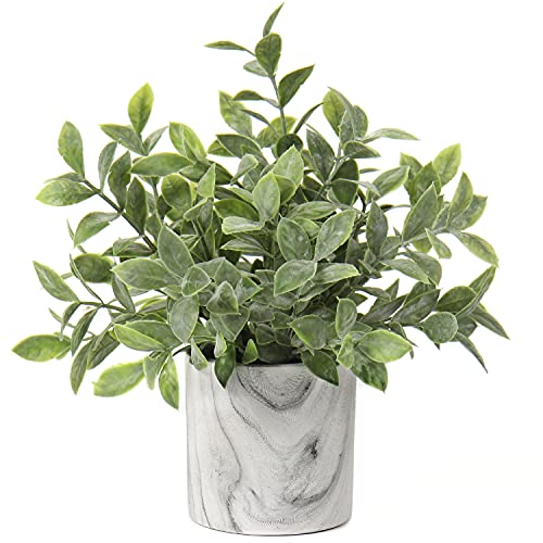 Hollyone Mini Artificial Potted Plants Fake Plants in Marble Pots 1Pcs Plastic Eucalyptus Greenery Faux Plants for Home Office Desk Room Centerpiece Shelf Dcor