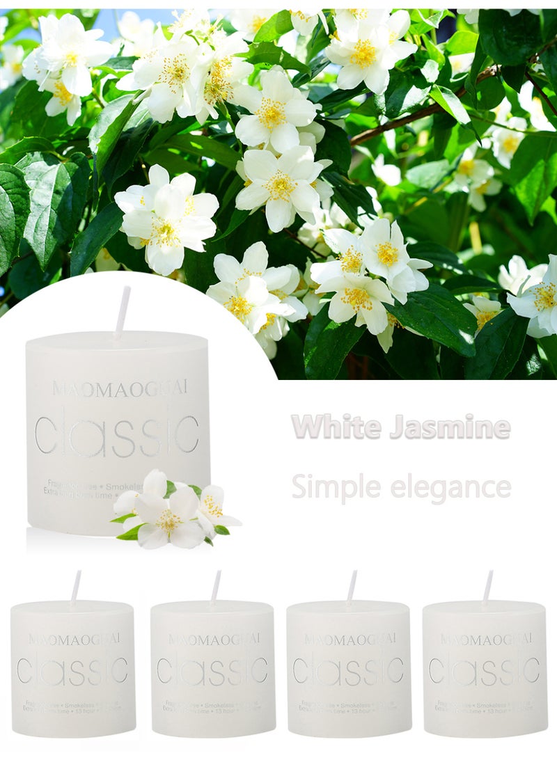 4 Pack White Jasmine Scented Candles, Smokeless Dripless Pillar Candles, Long Burning 13 Hours Fragrance Candle Set for Home, Weddings, Parties, Dinner Table Decor, Gift Boxed Aromatherapy Candles - Image 2