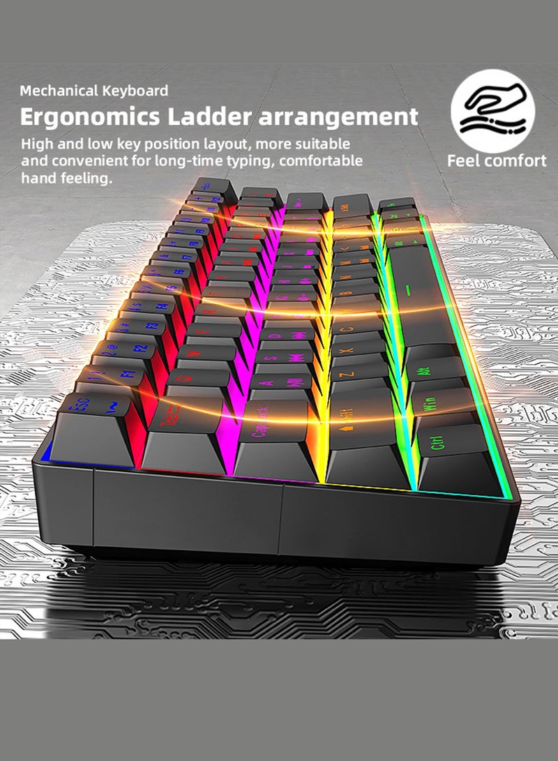 infino لوحة مفاتيح ميكانيكية لاسلكية بتقنية بلوتوث ثلاثية الوضع (2.4G/بلوتوث/USB-C)، دعم متعدد الأنظمة (ويندوز/ماك/Linux/تابلت)، لوحة مفاتيح للألعاب مزودة بإضاءة خلفية RGB قابلة لإعادة الشحن، 61 مفتاح مع مفاتيح بنية. - Image 5