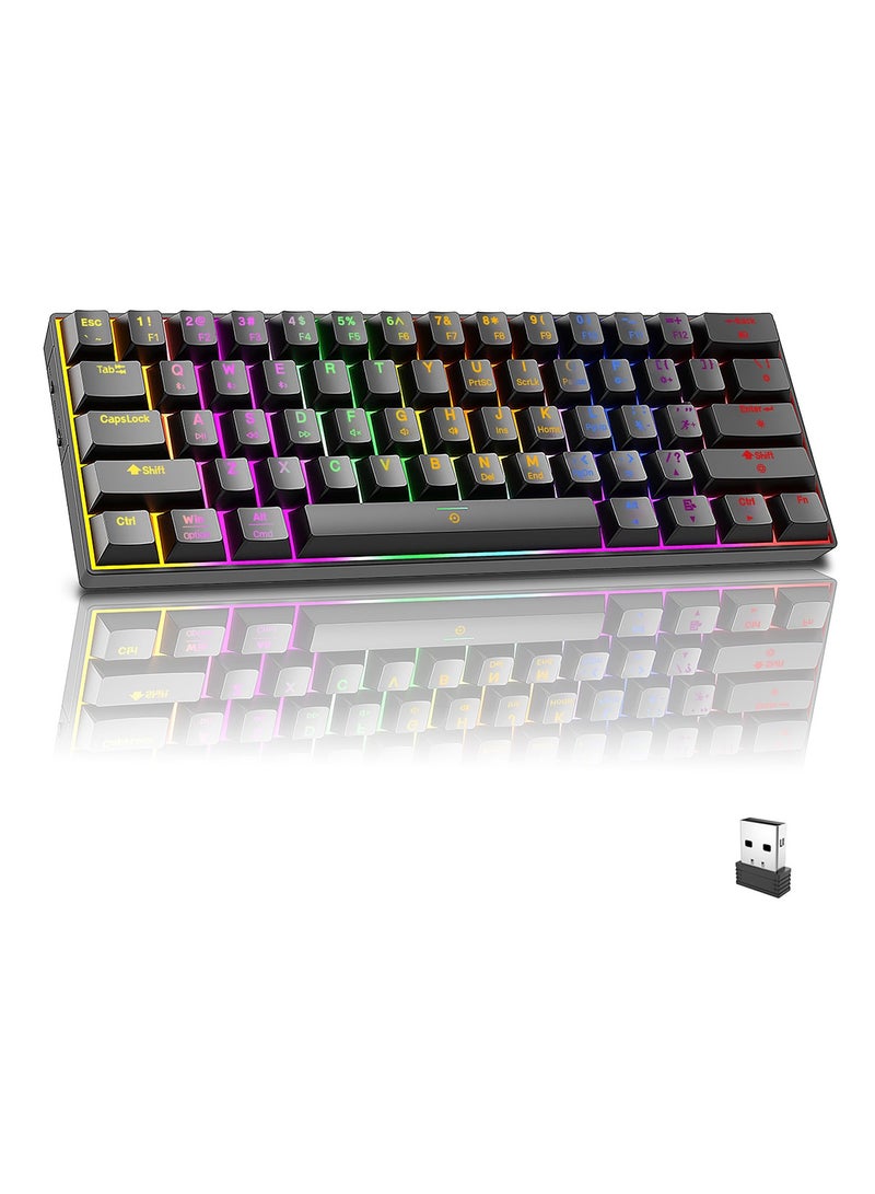 infino لوحة مفاتيح ميكانيكية لاسلكية بتقنية بلوتوث ثلاثية الوضع (2.4G/بلوتوث/USB-C)، دعم متعدد الأنظمة (ويندوز/ماك/Linux/تابلت)، لوحة مفاتيح للألعاب مزودة بإضاءة خلفية RGB قابلة لإعادة الشحن، 61 مفتاح مع مفاتيح بنية. - Image 1
