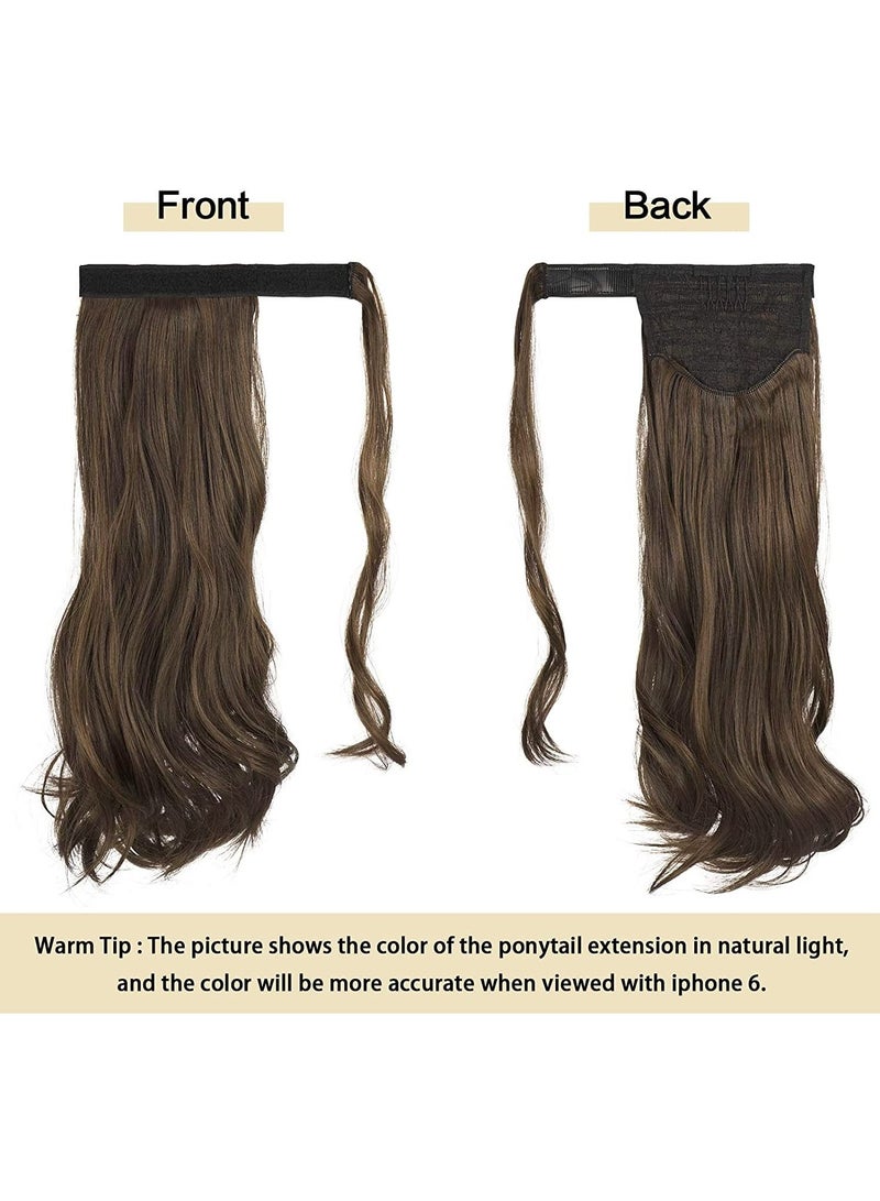 إستيل وصلة ذيل حصان مجعد 15 بوصة مقاومة للحرارة من الشعر الاصطناعي الطبيعي المتموج قطعة ملفوفة حول وصلات شعر ذيل الحصان للنساء بني داكن مزيج بني داكن مجعد - Image 2