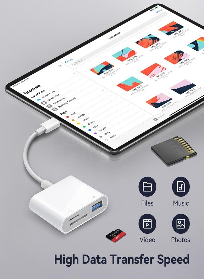 قارئ بطاقات SD من WNXSLOAD بمنفذ USB-C لأجهزة Mac/MacBook/iPad/iPhone 15 Pro، محول بطاقات SD بفتحتين للبطاقات ومنافذ USB، قارئ بطاقات ذاكرة 4 في 1 لكاميرات المراقبة، سهل الاستخدام (التوصيل والتشغيل) - Image 3