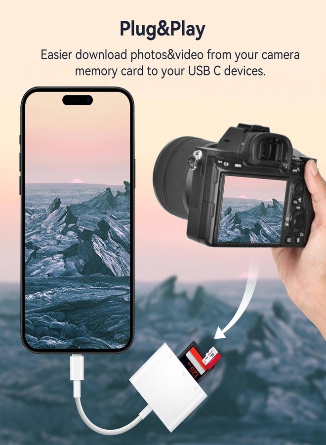 قارئ بطاقات SD من WNXSLOAD بمنفذ USB-C لأجهزة Mac/MacBook/iPad/iPhone 15 Pro، محول بطاقات SD بفتحتين للبطاقات ومنافذ USB، قارئ بطاقات ذاكرة 4 في 1 لكاميرات المراقبة، سهل الاستخدام (التوصيل والتشغيل) - Image 2