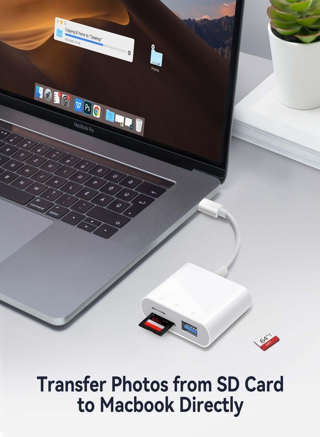 قارئ بطاقات SD من WNXSLOAD بمنفذ USB-C لأجهزة Mac/MacBook/iPad/iPhone 15 Pro، محول بطاقات SD بفتحتين للبطاقات ومنافذ USB، قارئ بطاقات ذاكرة 4 في 1 لكاميرات المراقبة، سهل الاستخدام (التوصيل والتشغيل) - Image 4