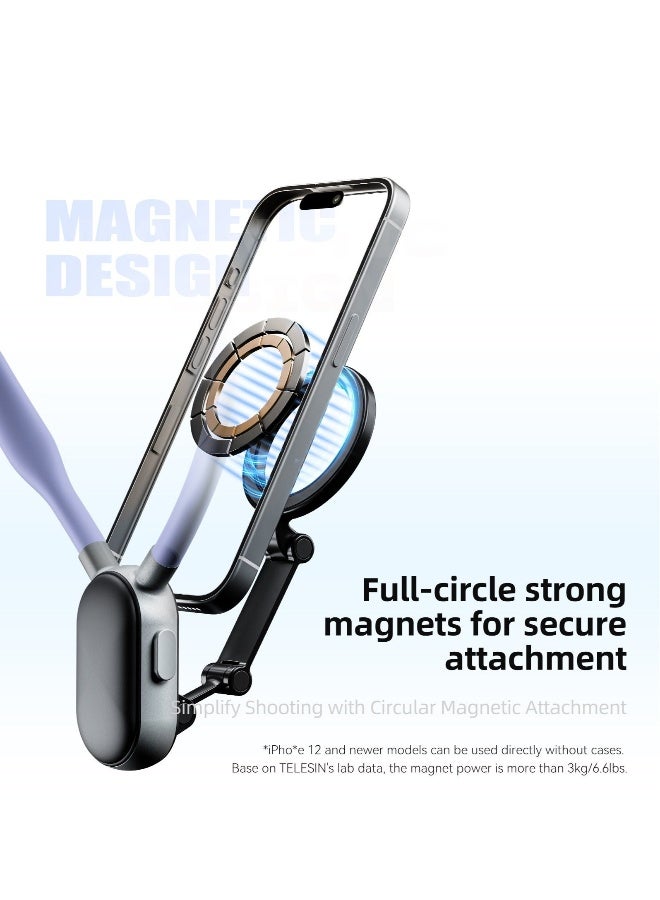 Magnetic Neck Mount for Phones, Cell Phone Holder Stand Hanging on Neck POV/Vlog Selfie Hand Free Necklace Phone Strap Video Recording for iPhone 15 14 13 12 Series Android Phones (Purple)  - Image 4