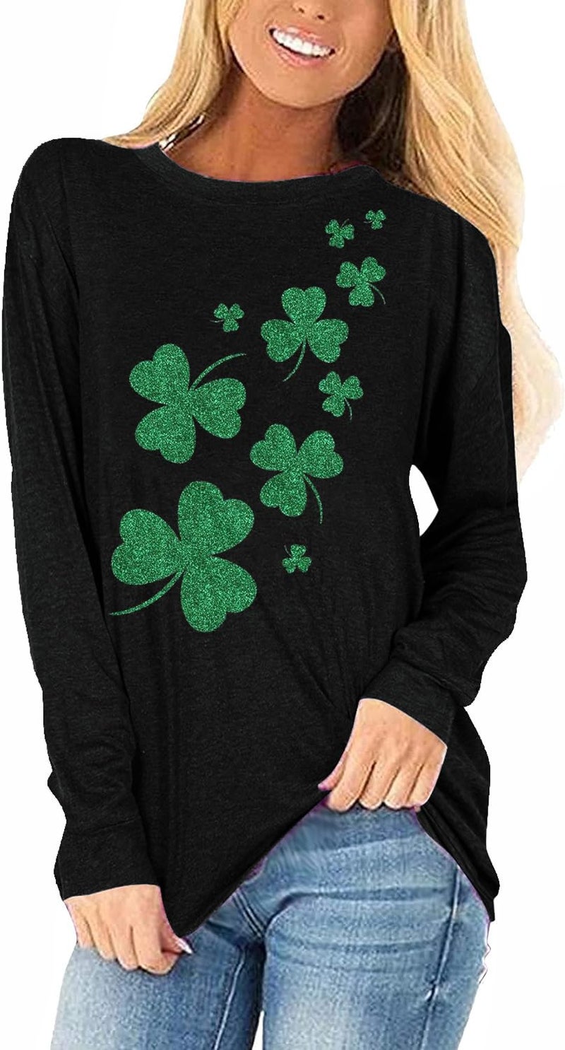 Womens St Patrick's Day Shirts Long Sleeve T-Shirts Crewneck Funny Graphic Tee Shirts Tops (XL,251 Black)