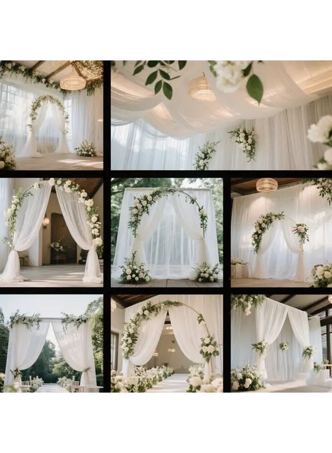 White Arch Snowflake Sheer Curtains Set 6 Pieces Window Drapery Decor - Image 4