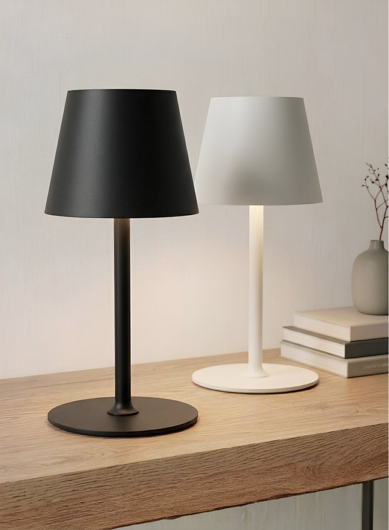 Minimalistic Metal Table Lamp | Black + White | Touch Control | Rechargeable - Image 1