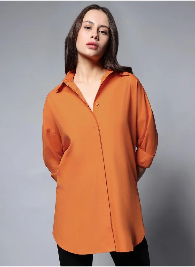 HIGH STAR Oversized Solid Spread Collar Shirt