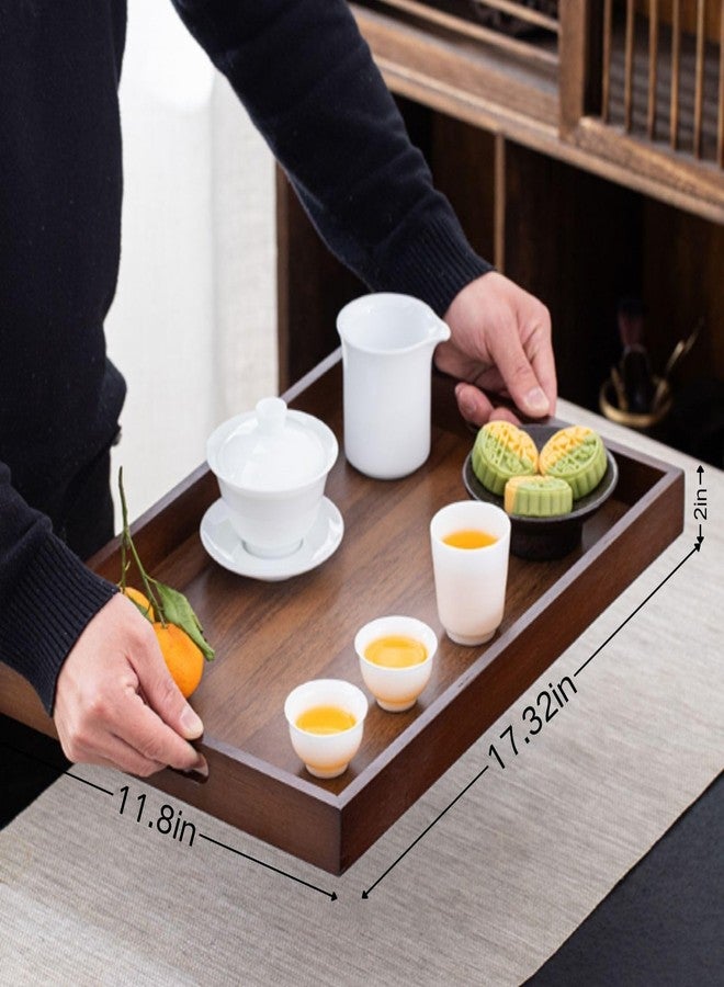 bangminda 2Pcs Wood Serving Trays with Handles 17in Large Wooden Trays for Ottoman, Breakfast in Bed, Decorative Serving Trays Platter for Breakfast Patio, Ottoman, Coffee Table, BBQ, Party - Image 3