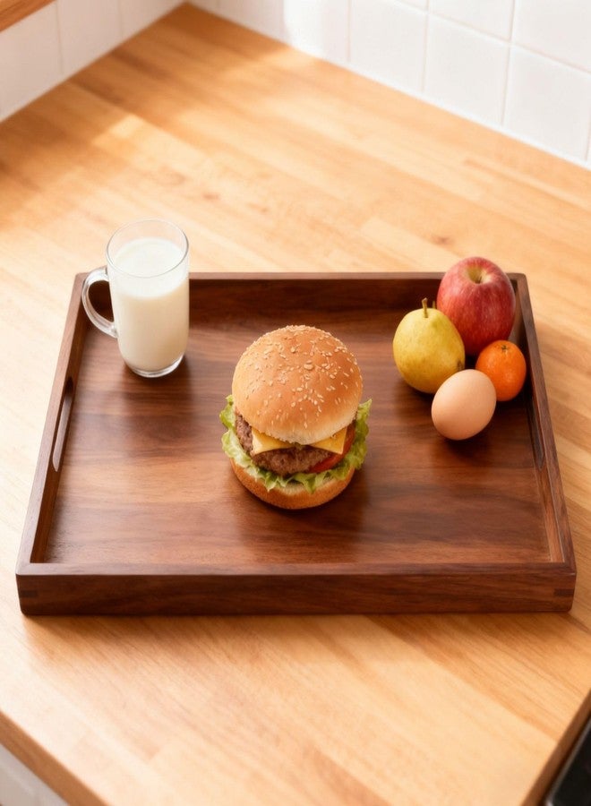 bangminda 2Pcs Wood Serving Trays with Handles 17in Large Wooden Trays for Ottoman, Breakfast in Bed, Decorative Serving Trays Platter for Breakfast Patio, Ottoman, Coffee Table, BBQ, Party - Image 2