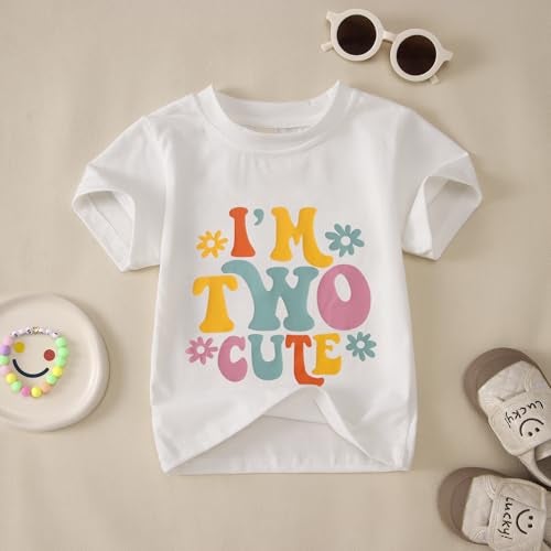 KEKEMI Birthday Shirt for Toddler Girl I’M Two Cute Birthday Girl T-Shirt 2T B-Day Party Outfit Short Sleeve Tee Tops Clothes(White,2T) - Image 4