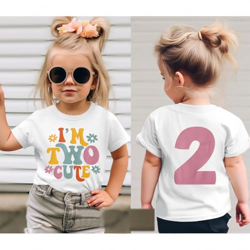 KEKEMI Birthday Shirt for Toddler Girl I’M Two Cute Birthday Girl T-Shirt 2T B-Day Party Outfit Short Sleeve Tee Tops Clothes(White,2T) - Image 2