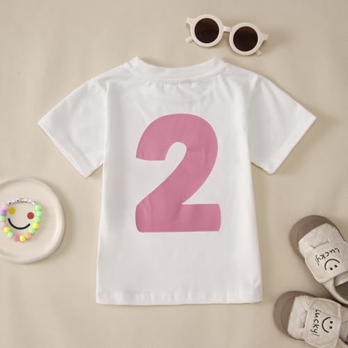 KEKEMI Birthday Shirt for Toddler Girl I’M Two Cute Birthday Girl T-Shirt 2T B-Day Party Outfit Short Sleeve Tee Tops Clothes(White,2T) - Image 5