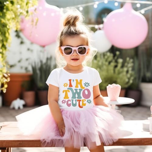 KEKEMI Birthday Shirt for Toddler Girl I’M Two Cute Birthday Girl T-Shirt 2T B-Day Party Outfit Short Sleeve Tee Tops Clothes(White,2T) - Image 3