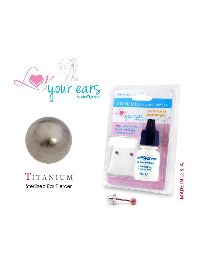 MediSystem Sterilized Medical Earrings Titanium 3mm Ball, Made in USA  - Image 1
