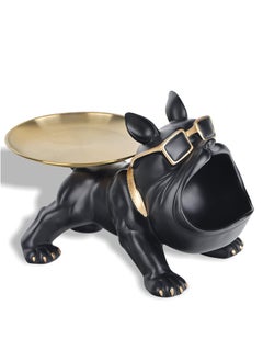 Big Mouth French Bulldog Deco Black Statues Home Decor Butler With Tray Storage Key Holder Candy Jewelry Tray Suitable for Modern Art Dining Table Decor Office Small Object Tray