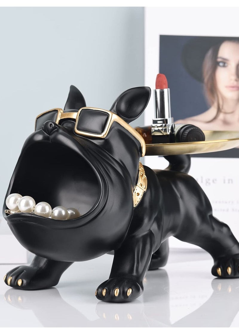 Generic - Big Mouth French Bulldog Deco Black Statues Home Decor Butler With Tray Storage Key Holder Candy Jewelry Tray Suitable for Modern Art Dining Table Decor Office Small Object Tray - Image 1