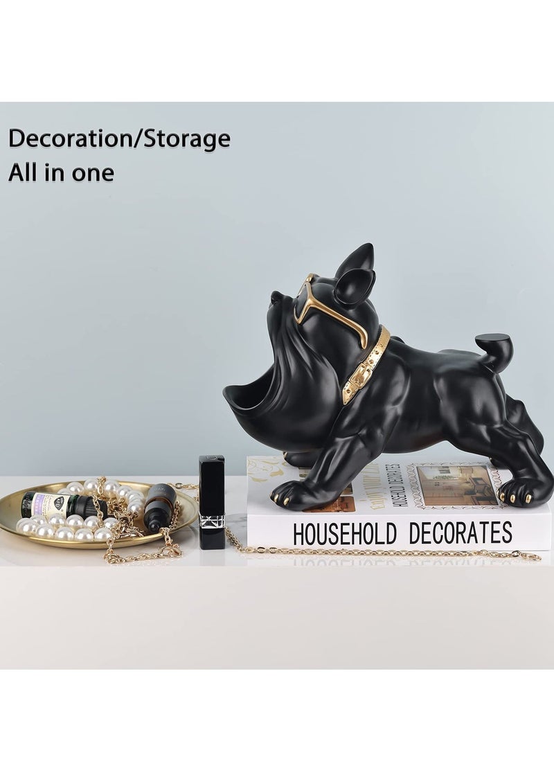 Generic - Big Mouth French Bulldog Deco Black Statues Home Decor Butler With Tray Storage Key Holder Candy Jewelry Tray Suitable for Modern Art Dining Table Decor Office Small Object Tray - Image 1