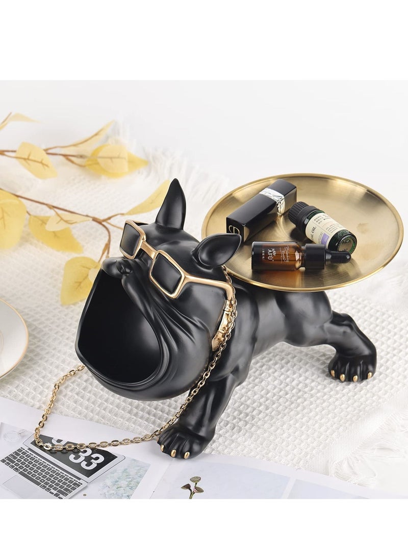 Generic - Big Mouth French Bulldog Deco Black Statues Home Decor Butler With Tray Storage Key Holder Candy Jewelry Tray Suitable for Modern Art Dining Table Decor Office Small Object Tray - Image 1