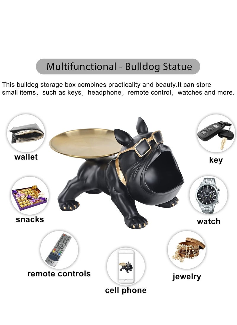 Generic - Big Mouth French Bulldog Deco Black Statues Home Decor Butler With Tray Storage Key Holder Candy Jewelry Tray Suitable for Modern Art Dining Table Decor Office Small Object Tray - Image 1