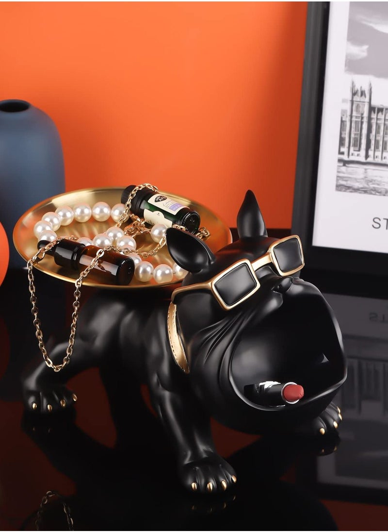 Generic - Big Mouth French Bulldog Deco Black Statues Home Decor Butler With Tray Storage Key Holder Candy Jewelry Tray Suitable for Modern Art Dining Table Decor Office Small Object Tray - Image 1