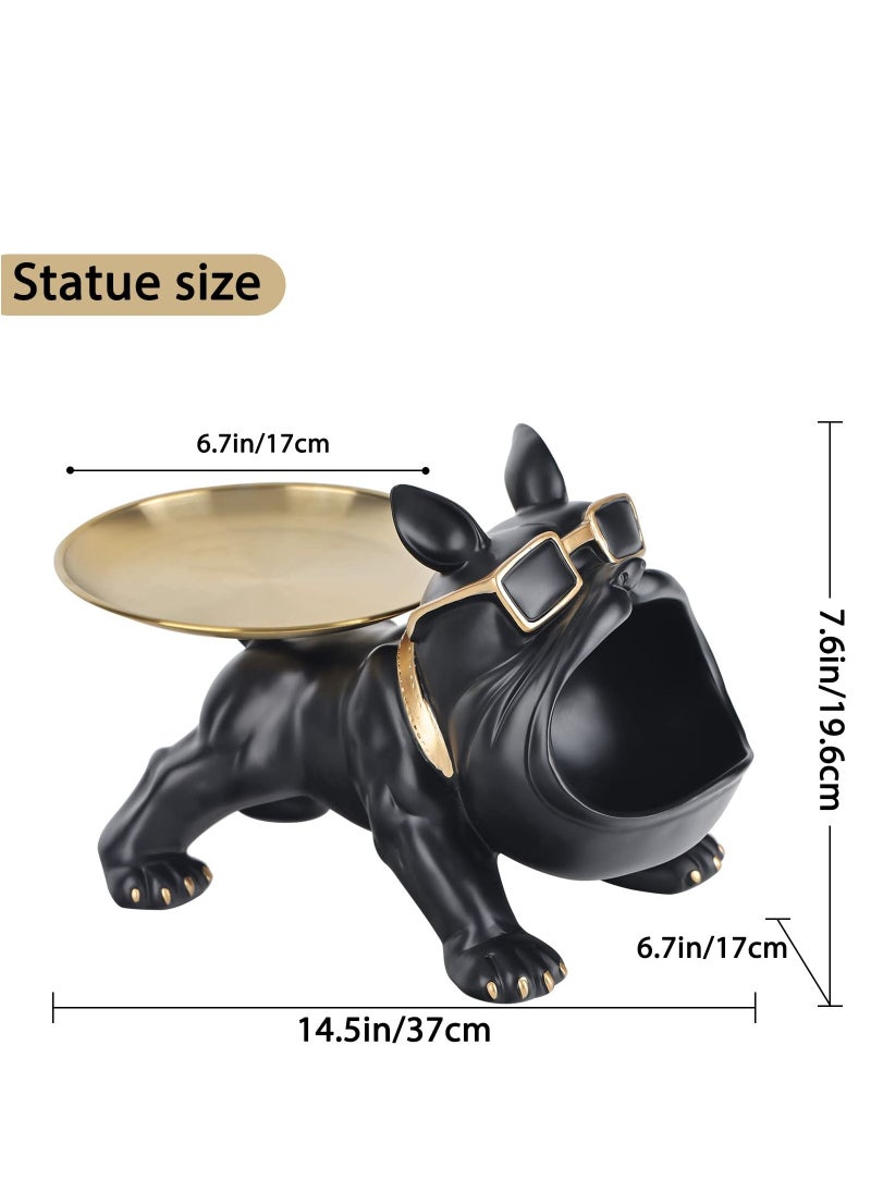 Generic - Big Mouth French Bulldog Deco Black Statues Home Decor Butler With Tray Storage Key Holder Candy Jewelry Tray Suitable for Modern Art Dining Table Decor Office Small Object Tray - Image 1