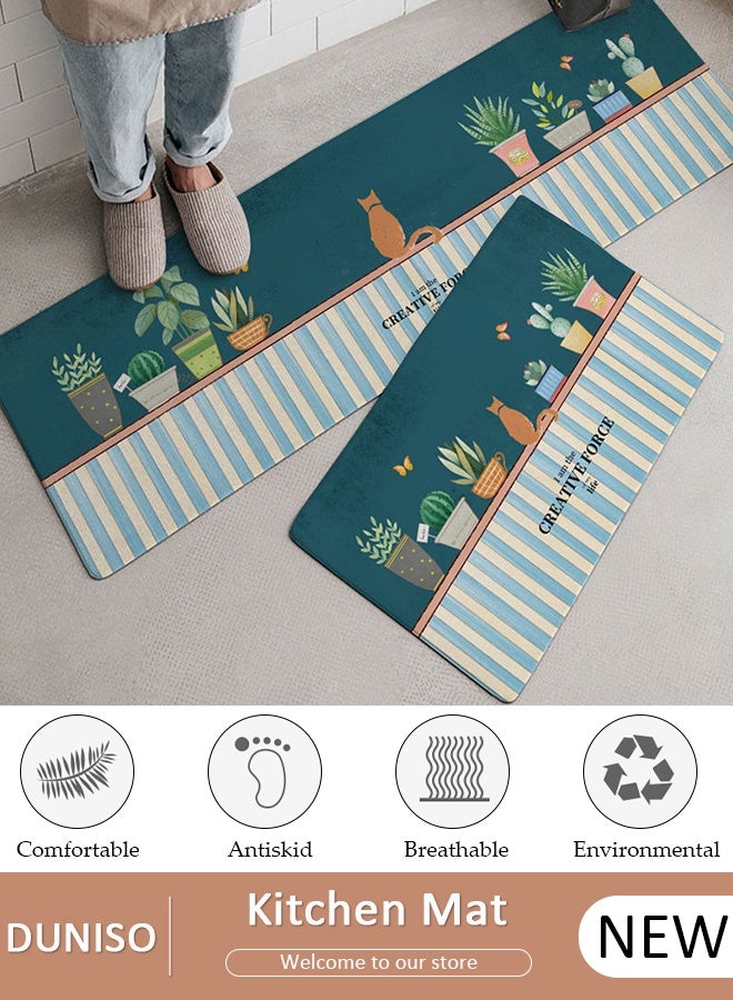 DUNISO قطعتان من سجاد ودواسات المطبخ غير القابلة للانزلاق، مجموعة سجادة مضادة للتعب في مدخل المطبخ، سجادة أرضية خلفية للمطبخ والحمام والمكتب 40*60 سم&amp;40*120 سم، بوليستر، مستطيل - Image 1