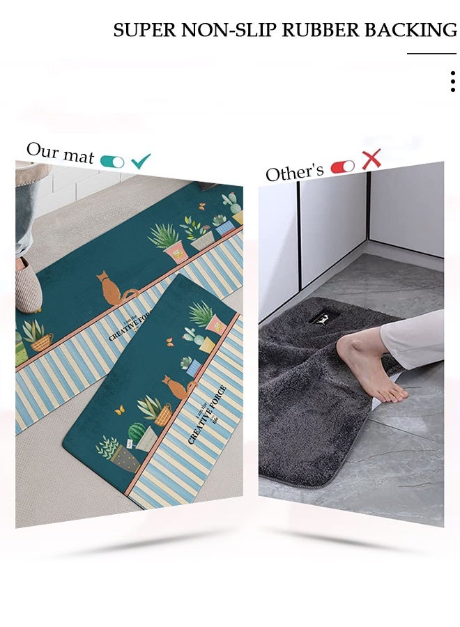 DUNISO قطعتان من سجاد ودواسات المطبخ غير القابلة للانزلاق، مجموعة سجادة مضادة للتعب في مدخل المطبخ، سجادة أرضية خلفية للمطبخ والحمام والمكتب 40*60 سم&amp;40*120 سم، بوليستر، مستطيل - Image 4