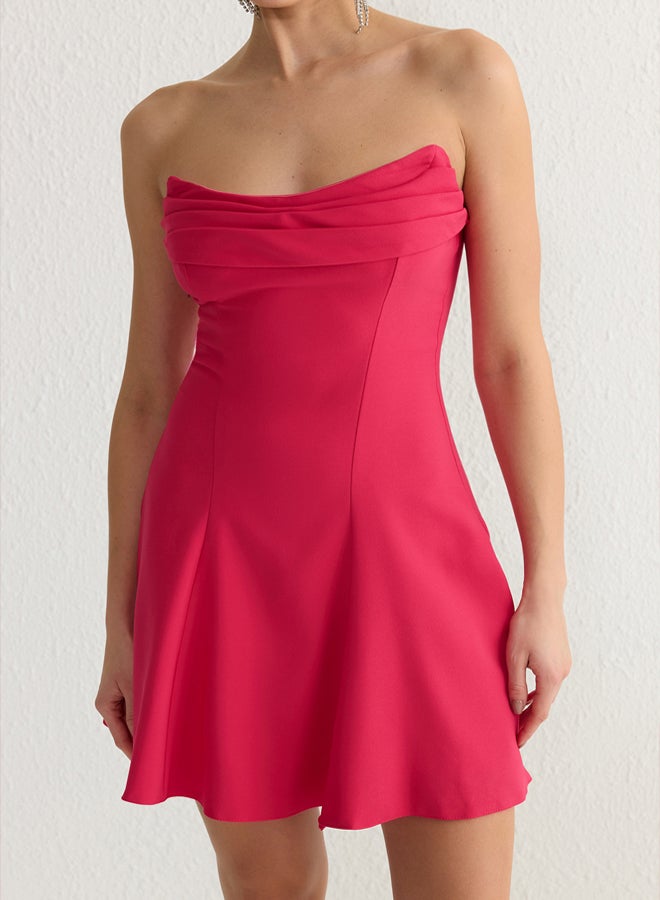 trendyol Fuchsia A-Line Strapless Woven Short Chic Dress - Image 3