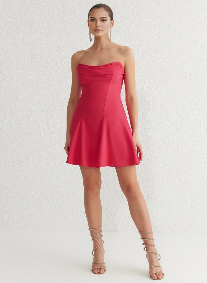 trendyol Fuchsia A-Line Strapless Woven Short Chic Dress - Image 2