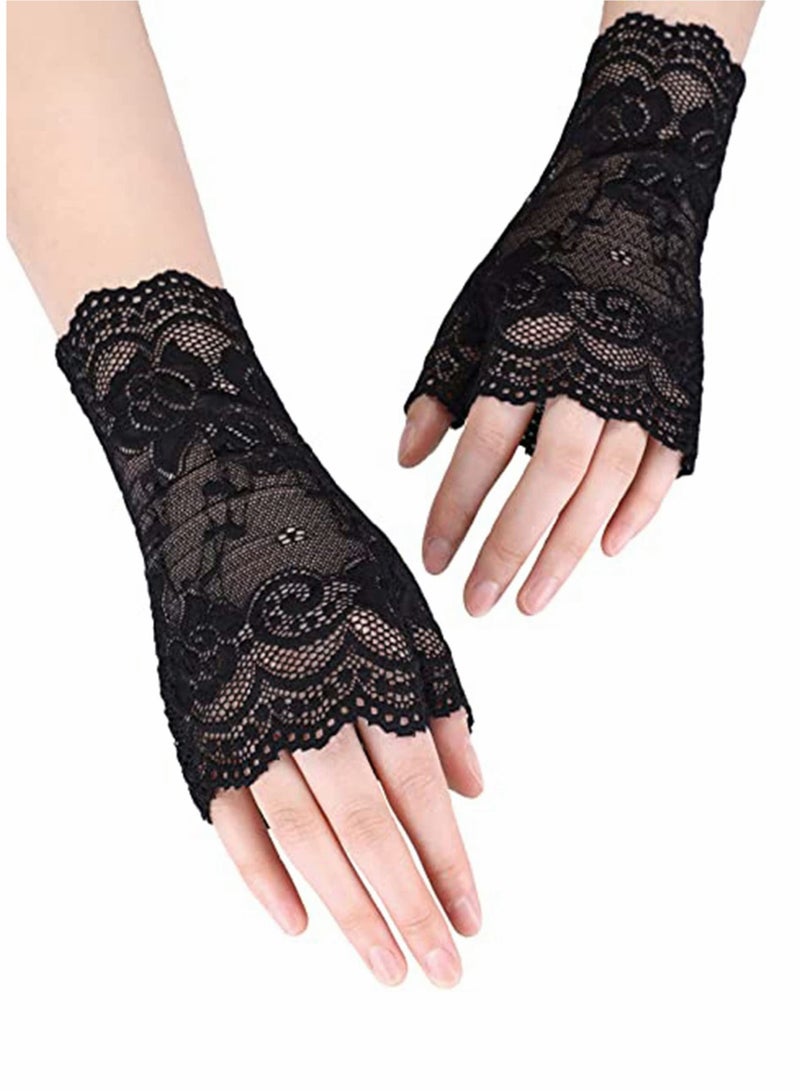 Y&D Lace Gloves for Women, Short Elegant Ladies Floral Gloves, Wrist Length, Tulle Bridal Dress Wedding Dinner Parties, Sunblock Protection Fingerless  - Image 2