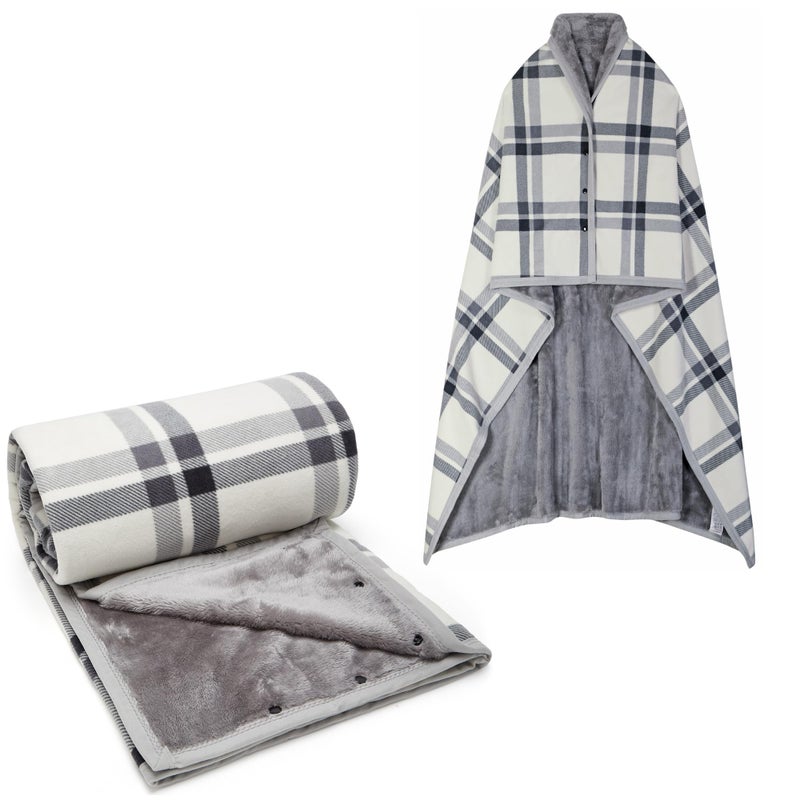 forestfish Fleece Wearable Blanket Oversized Comfy Lightweight Lap Blanket Poncho Throw with Buttons 63x 55White