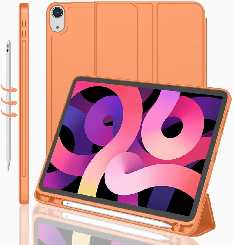 iMieet iPad Air 11 Inch Case M3(2025) / M2 (2024), iPad Air 5th/4th Generation Case 2022/2020 10.9 Inch with Pencil Holder,Trifold Stand Smart Case with Soft TPU Back(Orange) - Image 1