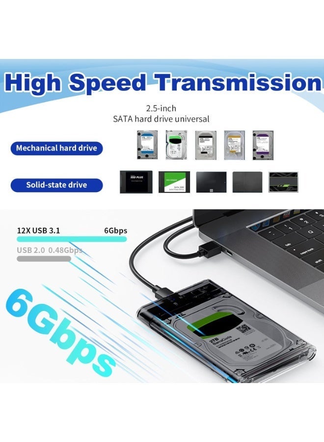 علبة قرص صلب خارجي مقاس 2.5 بوصة، SATA بسرعة 6 جيجابت في الثانية إلى USB-C 3.1، متوافق مع SATA/HDD/SSD مقاس 7/9.5 مم، تركيب بدون أدوات، سعة قصوى 6 تيرابايت. - Image 2