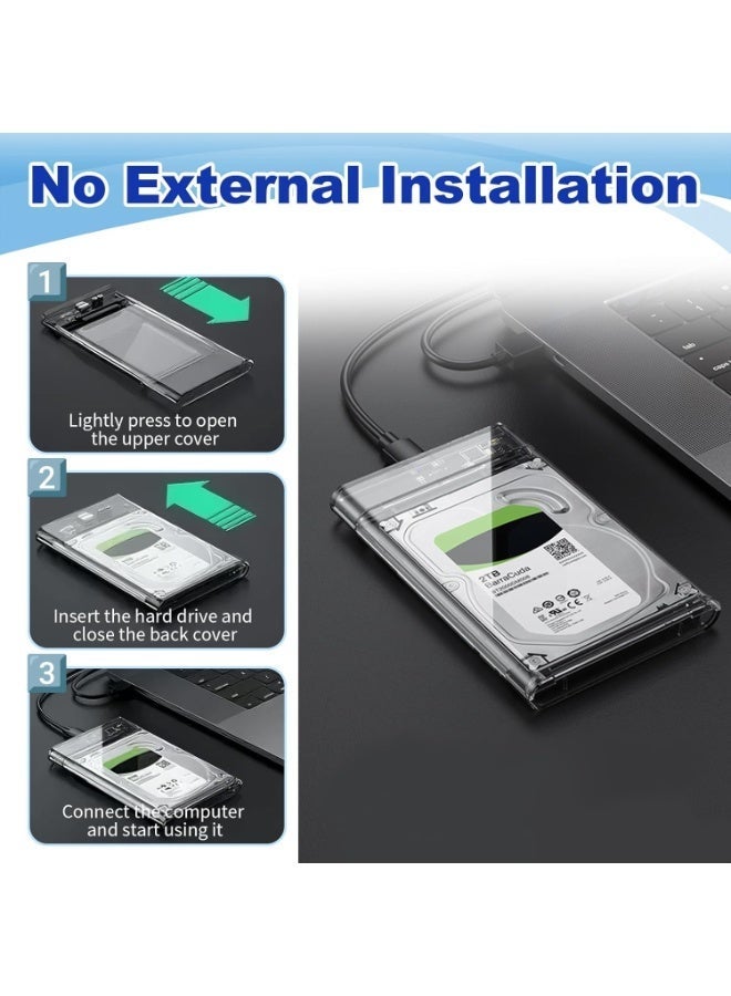 علبة قرص صلب خارجي مقاس 2.5 بوصة، SATA بسرعة 6 جيجابت في الثانية إلى USB-C 3.1، متوافق مع SATA/HDD/SSD مقاس 7/9.5 مم، تركيب بدون أدوات، سعة قصوى 6 تيرابايت. - Image 3