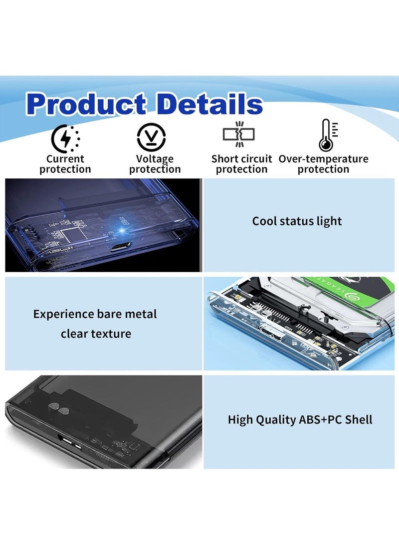 علبة قرص صلب خارجي مقاس 2.5 بوصة، SATA بسرعة 6 جيجابت في الثانية إلى USB-C 3.1، متوافق مع SATA/HDD/SSD مقاس 7/9.5 مم، تركيب بدون أدوات، سعة قصوى 6 تيرابايت. - Image 4