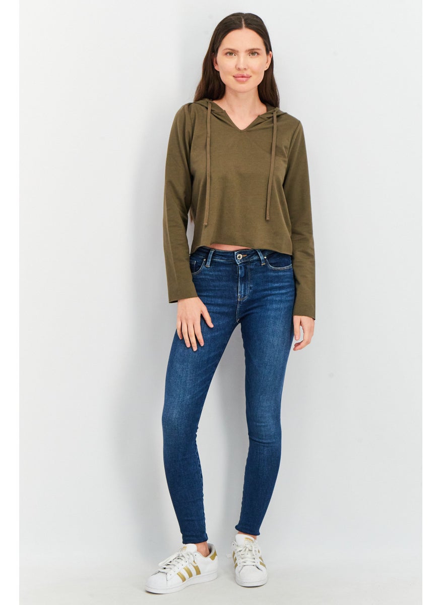 Forever Comfort By NYDJ Women Hooded Pull Over Long Sleeve Cropped Sweatshirts, Moss  - Image 3