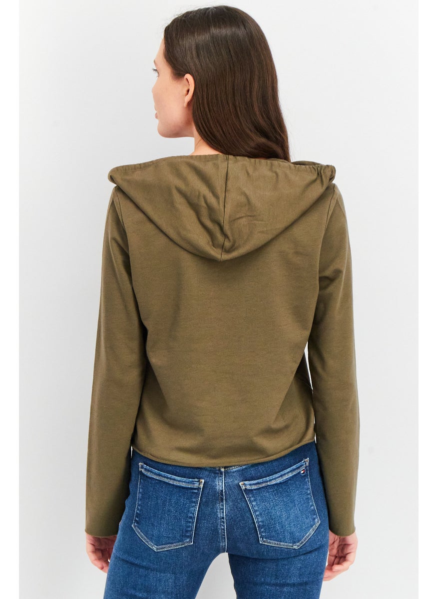 Forever Comfort By NYDJ Women Hooded Pull Over Long Sleeve Cropped Sweatshirts, Moss  - Image 4