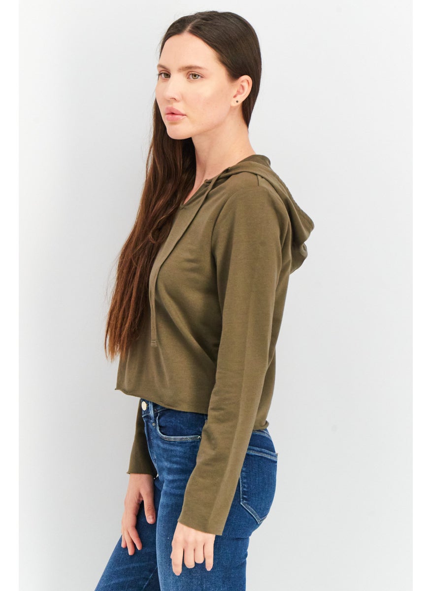 Forever Comfort By NYDJ Women Hooded Pull Over Long Sleeve Cropped Sweatshirts, Moss  - Image 2