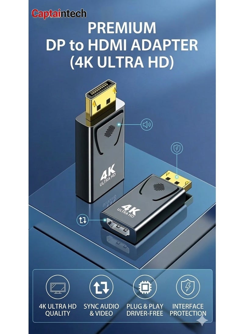 Captaintech [1-Pack]Universal 4K DP to HDMI Adapter - High-Speed DisplayPort Male to HDMI Female Converter, 4K Ultra HD Quality, Gold-Plated Interface for High-Performance Desktop & Gaming PC - Image 1