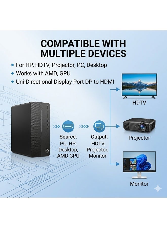 Captaintech [1-Pack]Universal 4K DP to HDMI Adapter - High-Speed DisplayPort Male to HDMI Female Converter, 4K Ultra HD Quality, Gold-Plated Interface for High-Performance Desktop & Gaming PC - Image 2