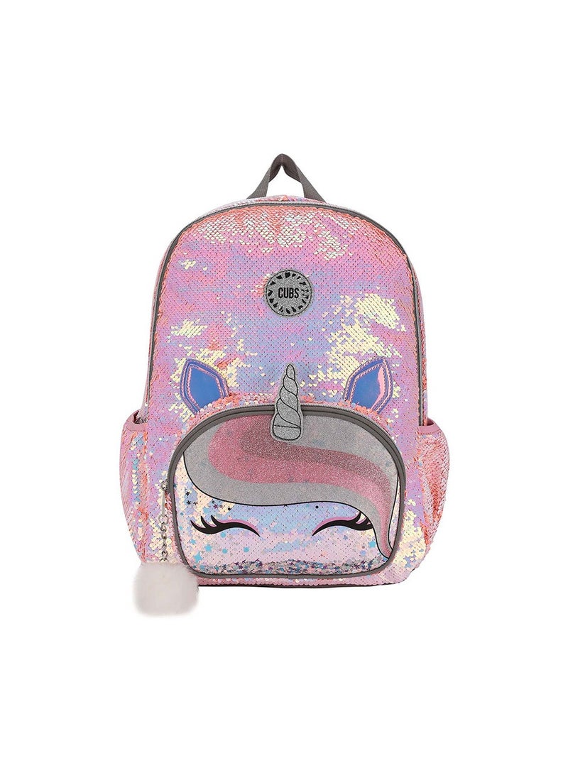 CUBS Unicorn Print Waterproof Kids 28L Glittery Backpack with zip closure Ideal for 5-12 years girls, compatible with 15 inch laptop - Image 1