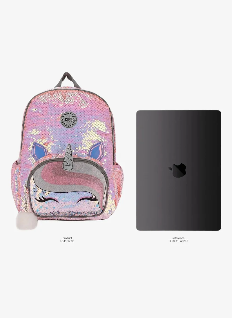 Cubs Unicorn Print Waterproof Kids 28L Glittery Backpack with zip closure Ideal for 5-12 years girls, compatible with 15 inch laptop