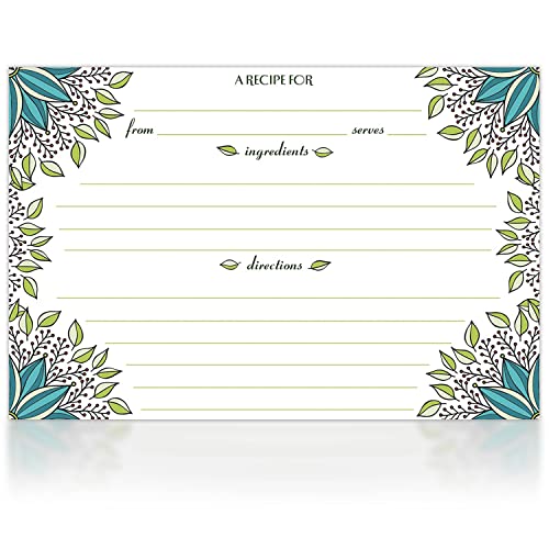 Meadowsweet Kitchens Recipe Card Set - 40 Double Sided Recipe Cards 4 x 6 Inch, Perfect Size Blank Cards for a Recipe Card Box, Make Your Own Personalized Recipe Book - New Leaves - Image 1
