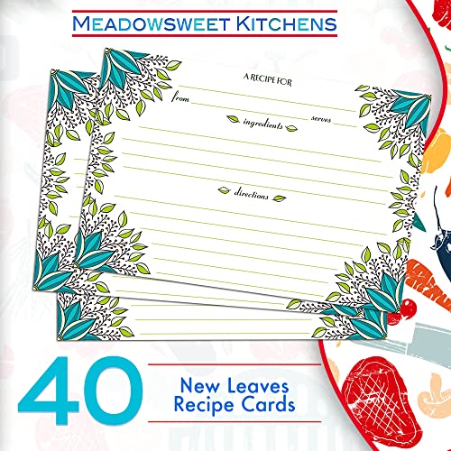 Meadowsweet Kitchens Recipe Card Set - 40 Double Sided Recipe Cards 4 x 6 Inch, Perfect Size Blank Cards for a Recipe Card Box, Make Your Own Personalized Recipe Book - New Leaves - Image 2