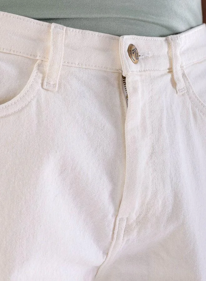 The Indian Garage Co White Men Off White Relaxed Fit Solid Denim Shorts for Men | Best Price UAE