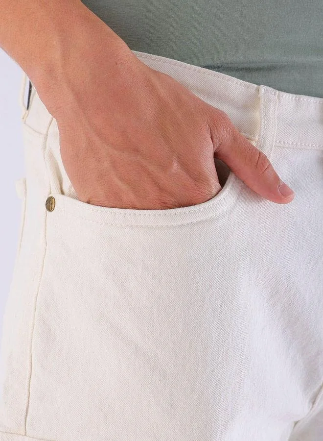The Indian Garage Co White Men Off White Relaxed Fit Solid Denim Shorts for Men | Best Price UAE